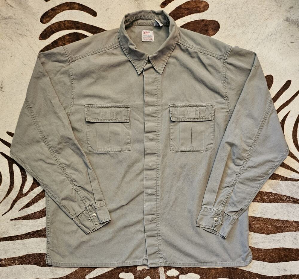 Vintage 90s Levis Dry Goods Khaki Long Sleeve Shirt Mens Size XL Button Snap